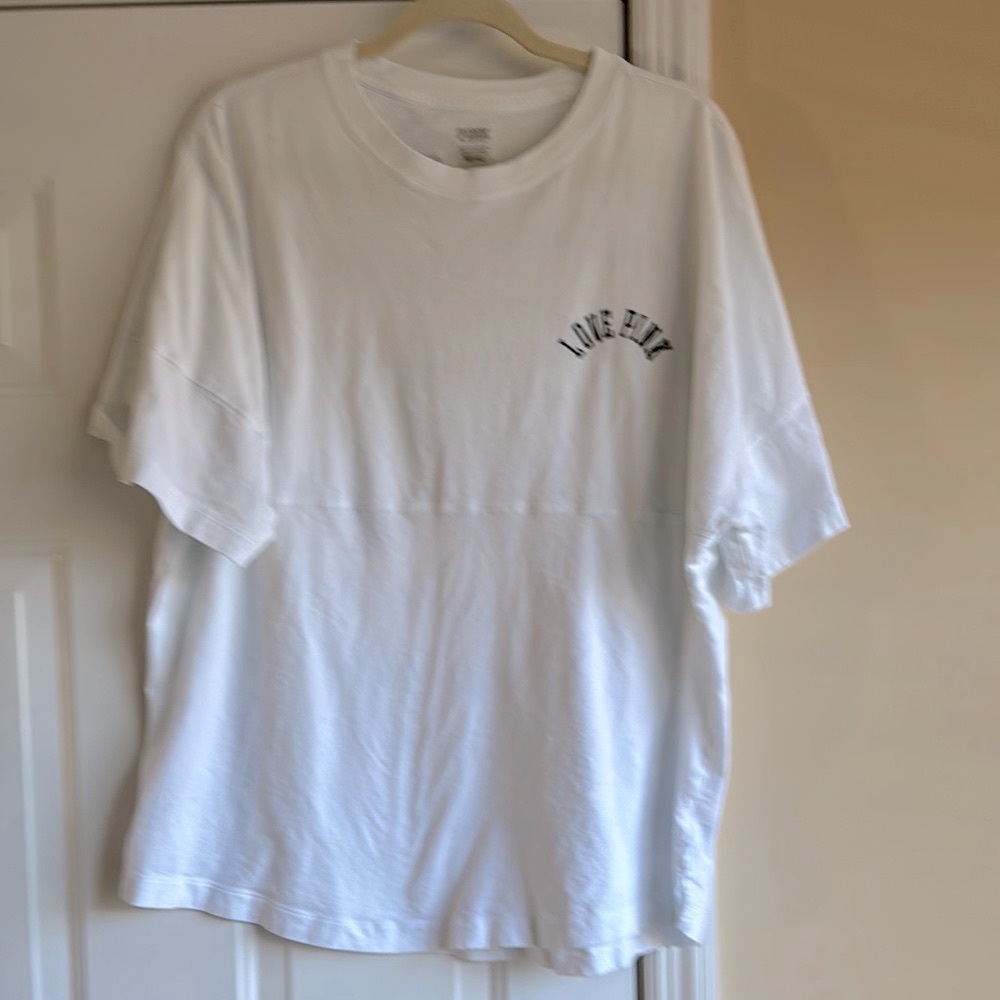 PINK Victoria's Secret Short Sleeve Tee With Back Graphics White & Purple XL